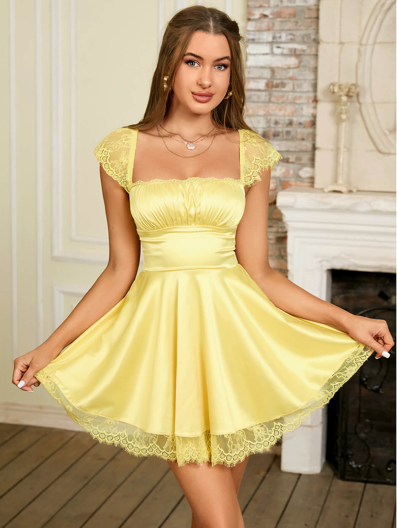 Lace Square Neck Graduation Dress
