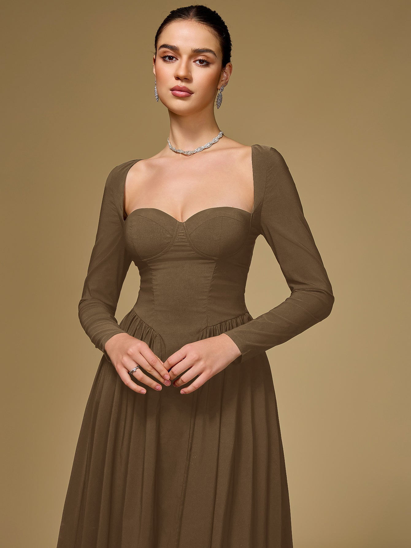 Long Sleeve Tie Back A-Line Dress