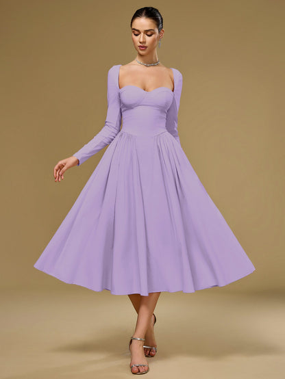 Long Sleeve Tie Back A-Line Dress