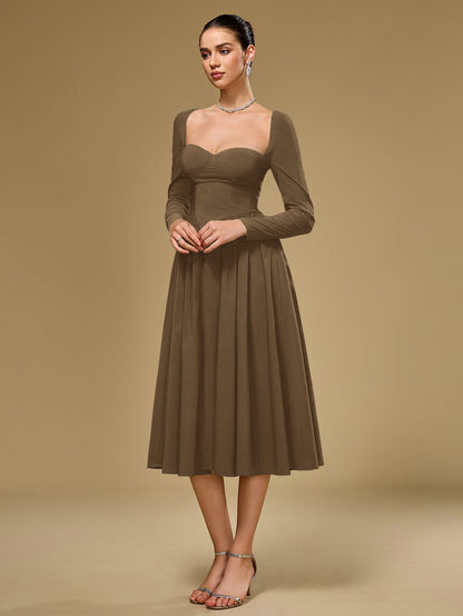 Long Sleeve Tie Back A-Line Dress