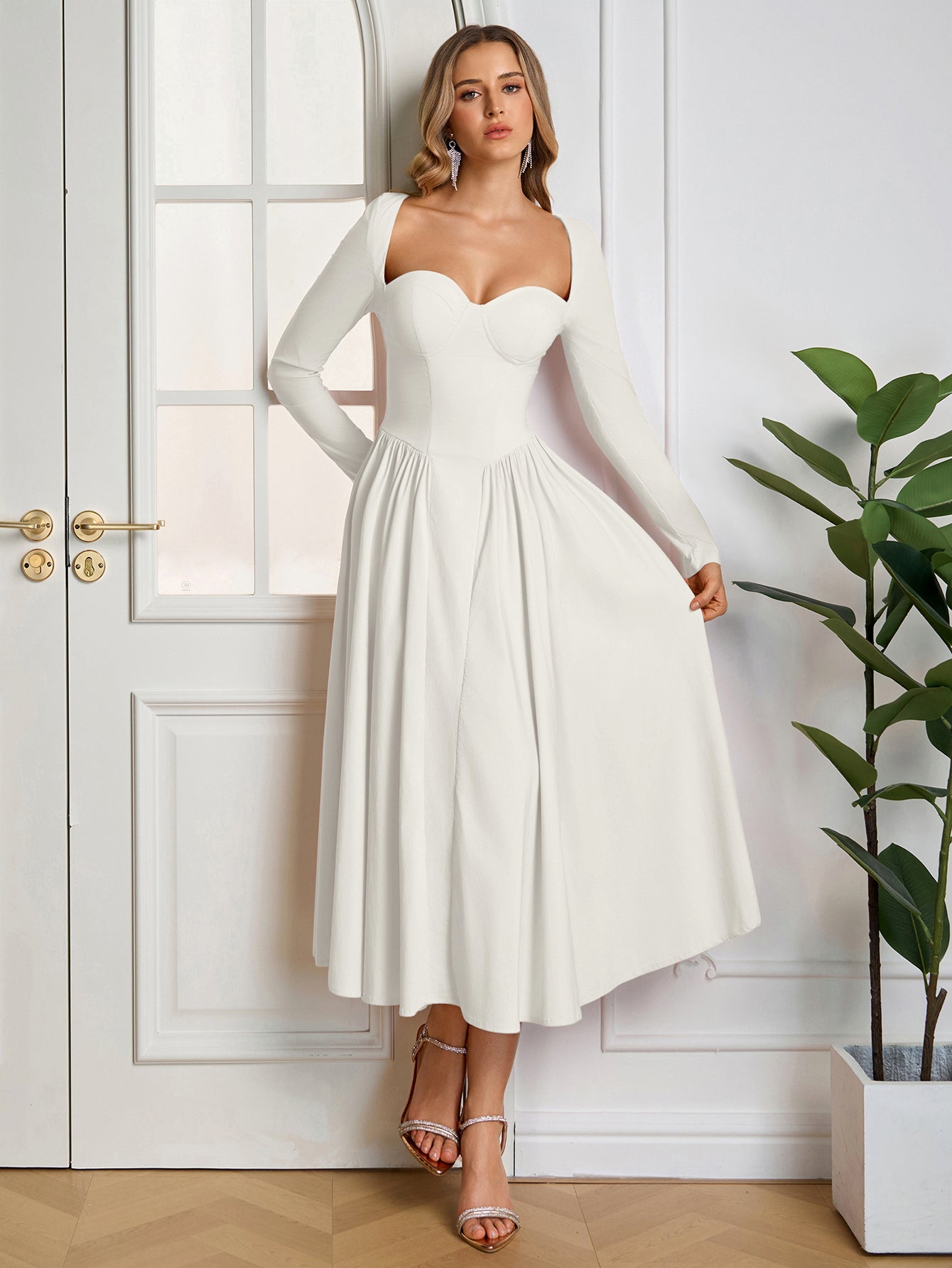 Long Sleeve Tie Back A-Line Dress