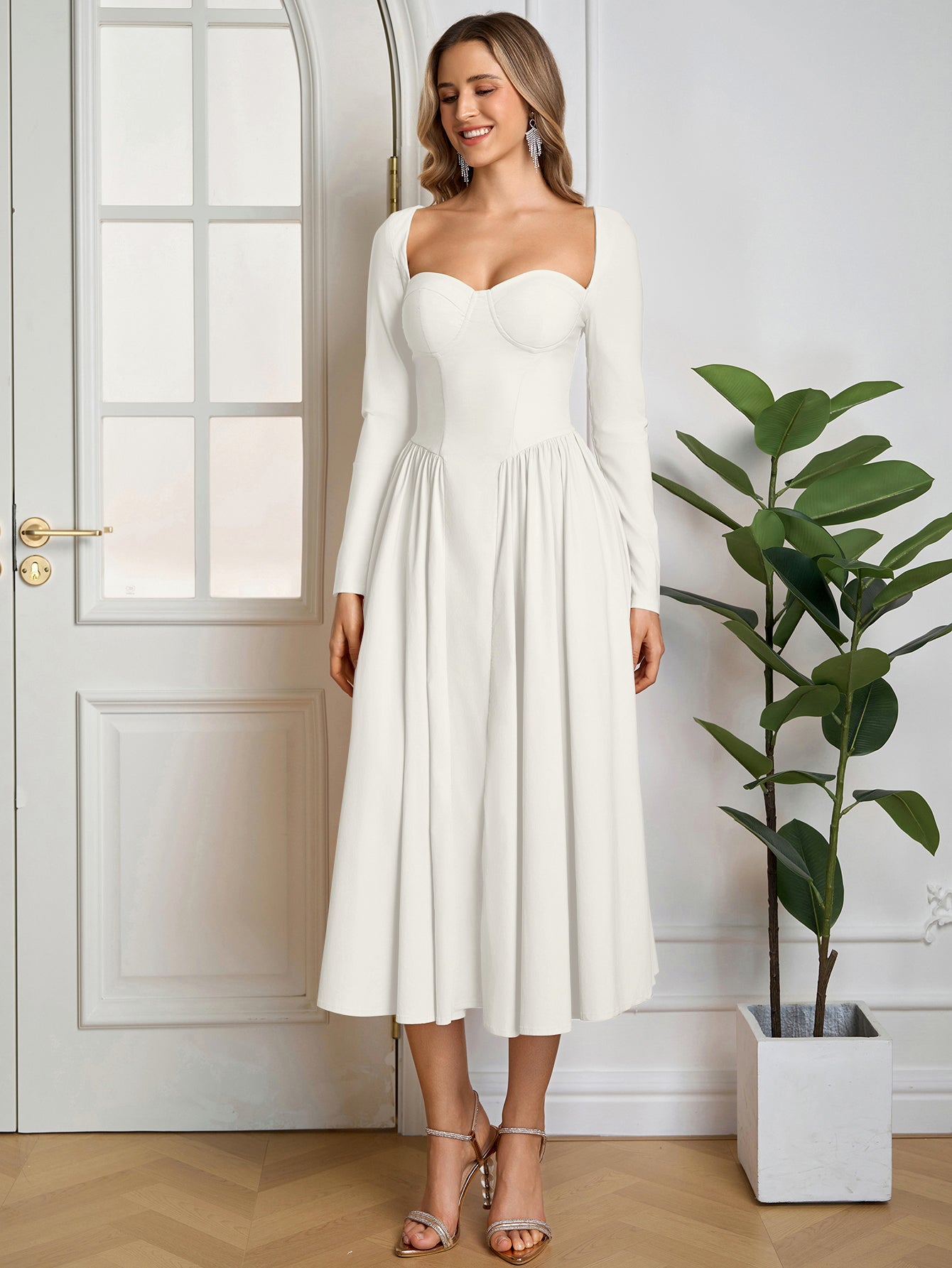 Long Sleeve Tie Back A-Line Dress