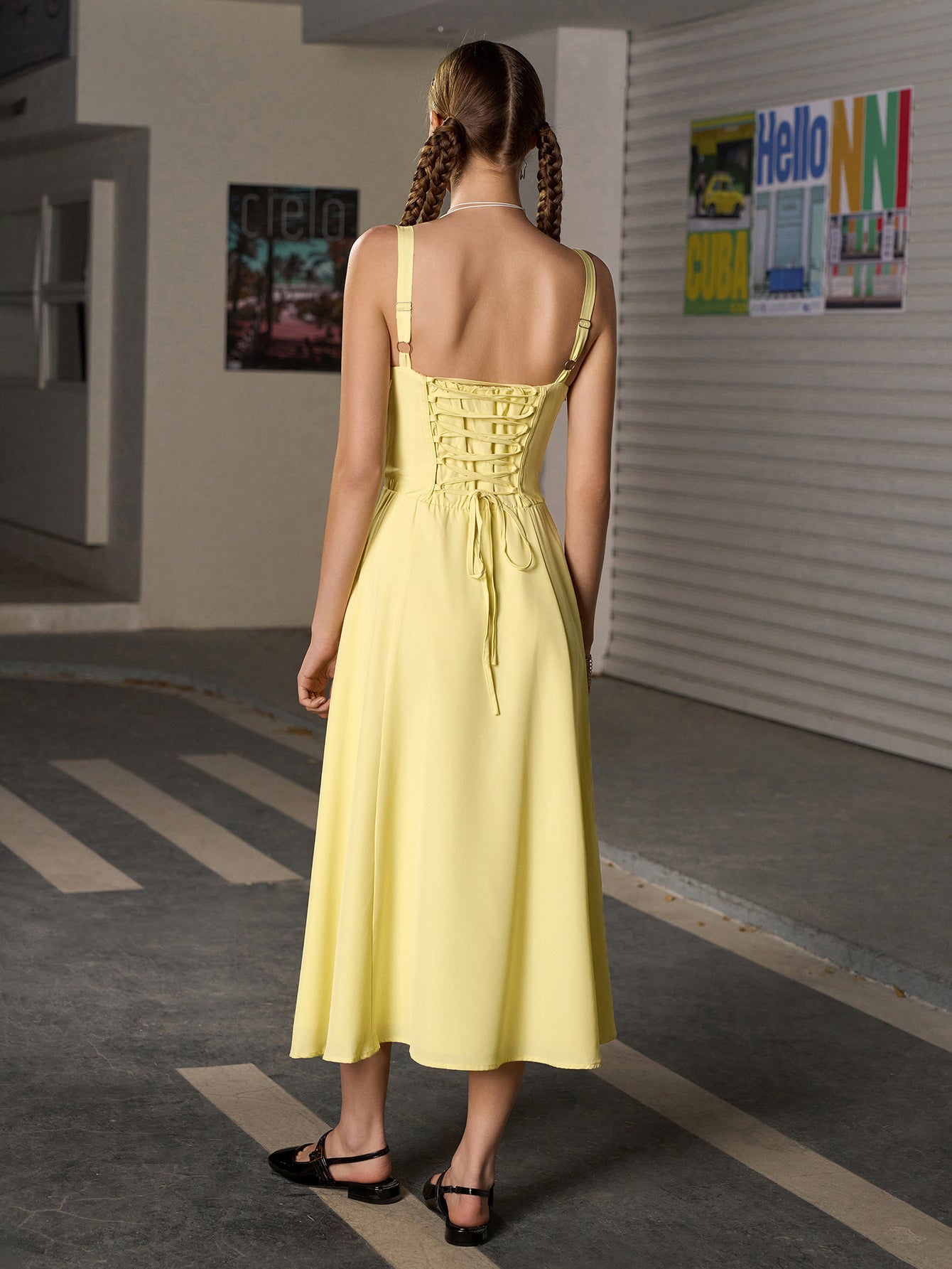 Ruched Bust Split Thigh Cami Dress