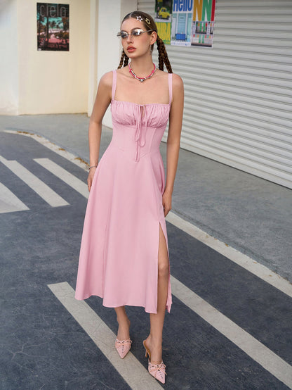 Ruched Bust Split Thigh Cami Dress