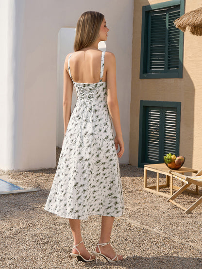 Ruched Bust Split Thigh Floral Cami Dress