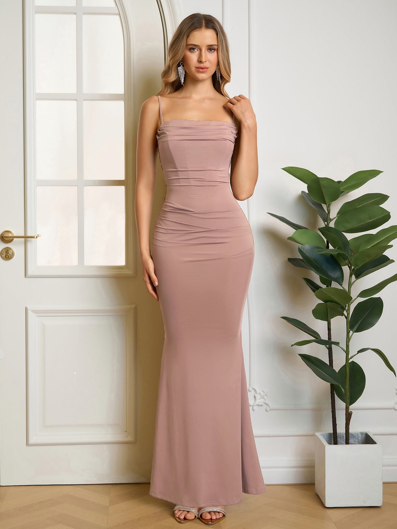 Solid Ruched Bodycon Formal Dress