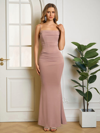 Solid Ruched Bodycon Formal Dress