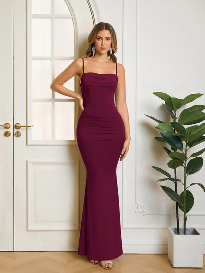 Solid Ruched Bodycon Formal Dress
